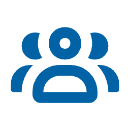 Icon of three people with a central circle representing a person, all in blue.