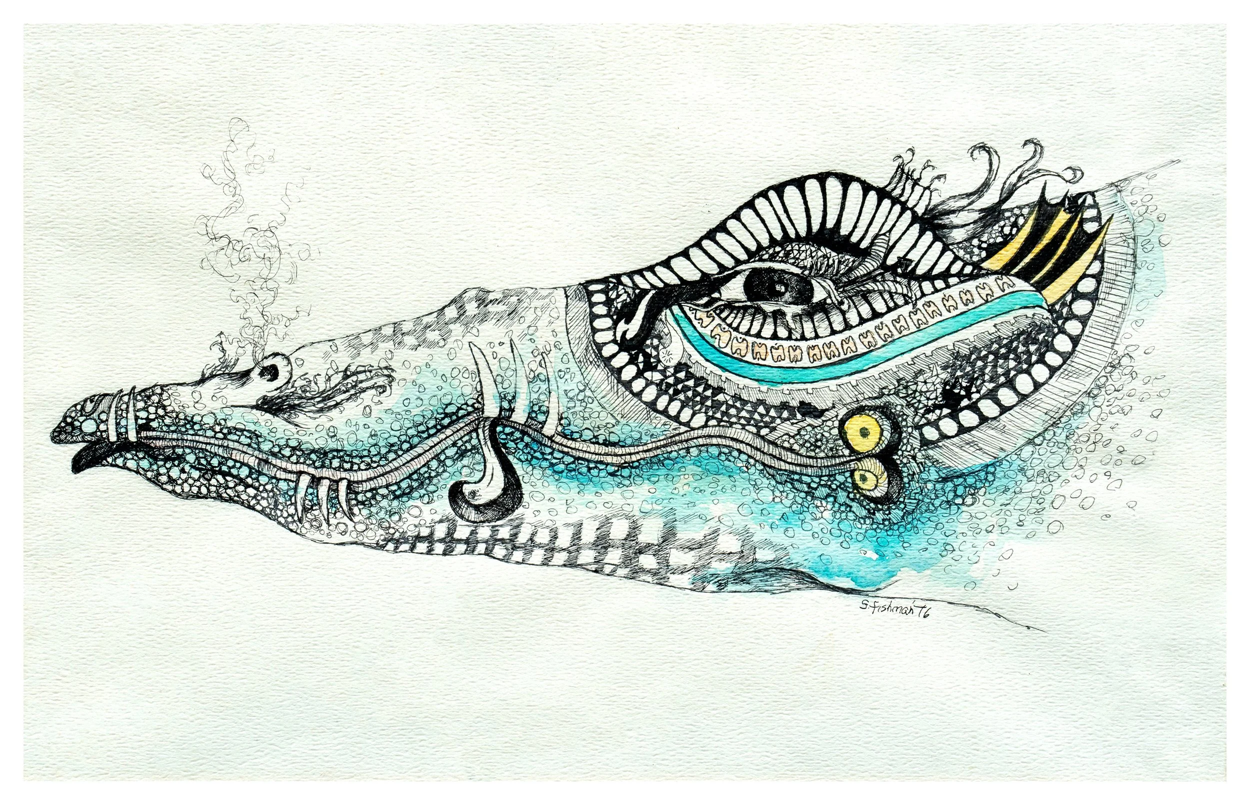   Colored pencil on paper, approx. 18×24 inches.  
