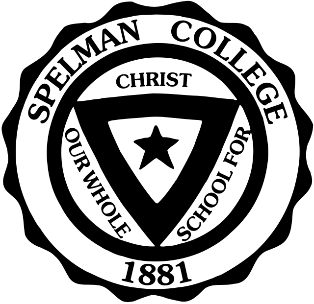Seal of Spelman College featuring a circular emblem with the text 'Spelman College' at the top, 'Our Whole School for Christ' on the inner circle, and the year 1881 at the bottom. The center has a triangle with a star and a banner.