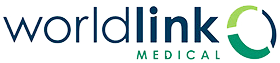 Logo of WorldLink Medical with blue and green text and a circular arrow symbol.