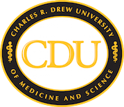 Circular logo of Charles R. Drew University of Medicine and Science with yellow and black colors, featuring the acronym 'CDU' in the center.