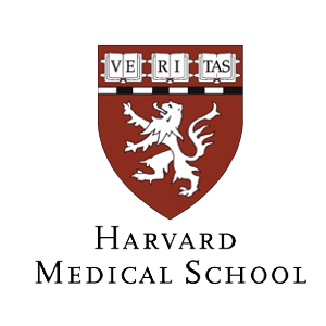 Harvard Medical School emblem with a red shield, a lion holding a staff, and the word 'Veritas' above.