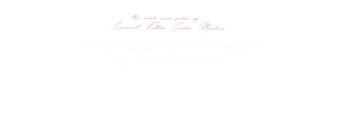 Announcement banner with handwritten and printed text about the Pledge Manager being open, with a black button for late pledging and add-ons.