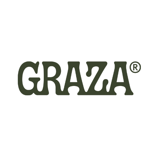 GRAZA logo with stylized letters in dark green on a white background.