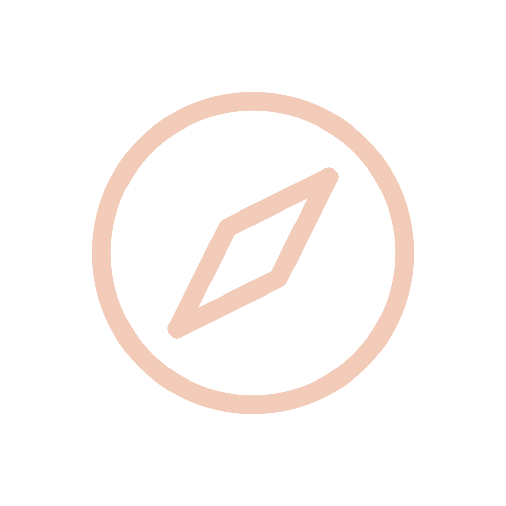 A minimalist icon of a compass with a circular border and a diamond-shaped needle.