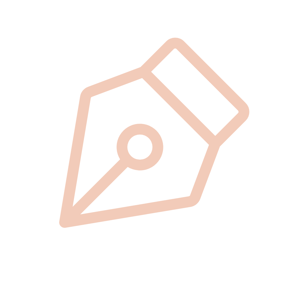 Simple line drawing of a pencil or pen, possibly representing writing or drawing.