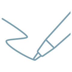 Line drawing of a pen writing on a piece of paper or notepad.