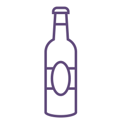 Line drawing of a bottle with a blank label