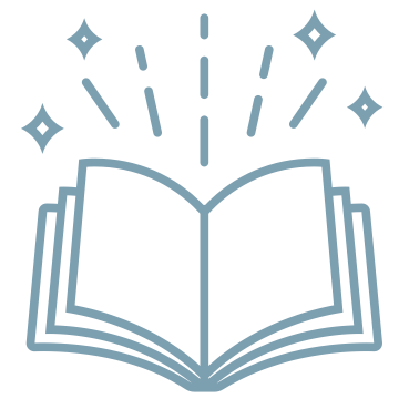 Open book with radiant lines and sparkles above it