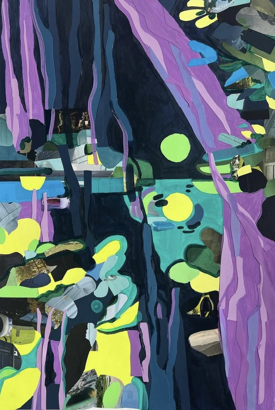 Jungle Blues (and Purples) 
29 x 41'' 
Acrylic paint, and paper on paper 