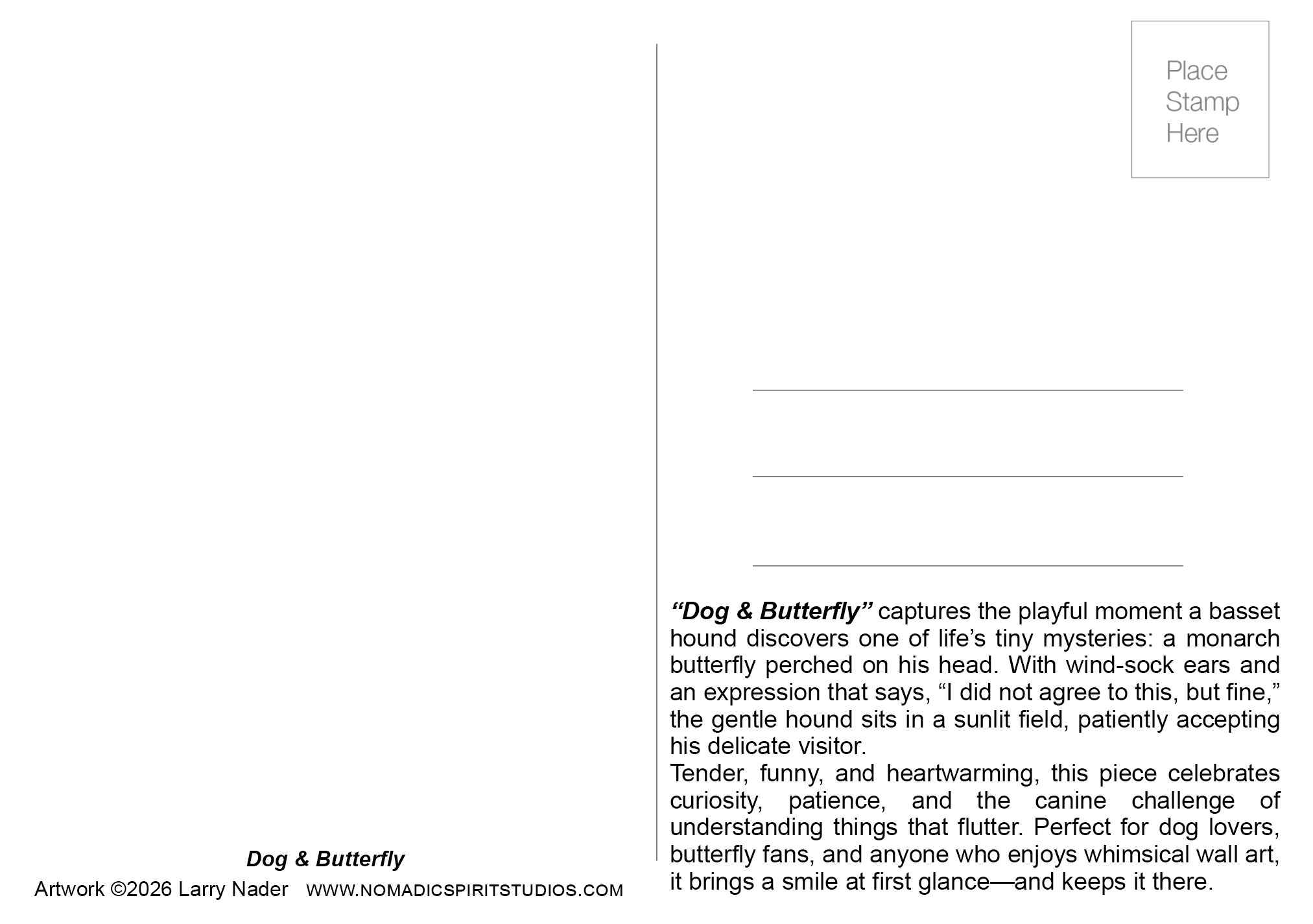 Dog & Butterfly Product Listing Image 5x7 Postcard Back.png