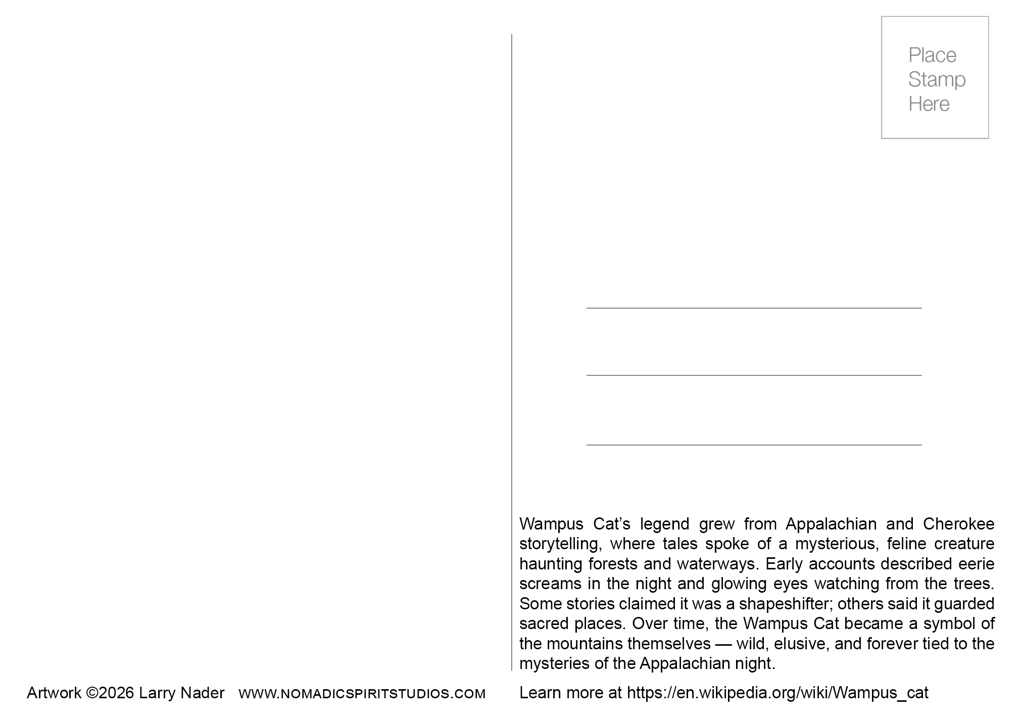 AFL001 Wampus Cat 7x5 Postcard Back.png