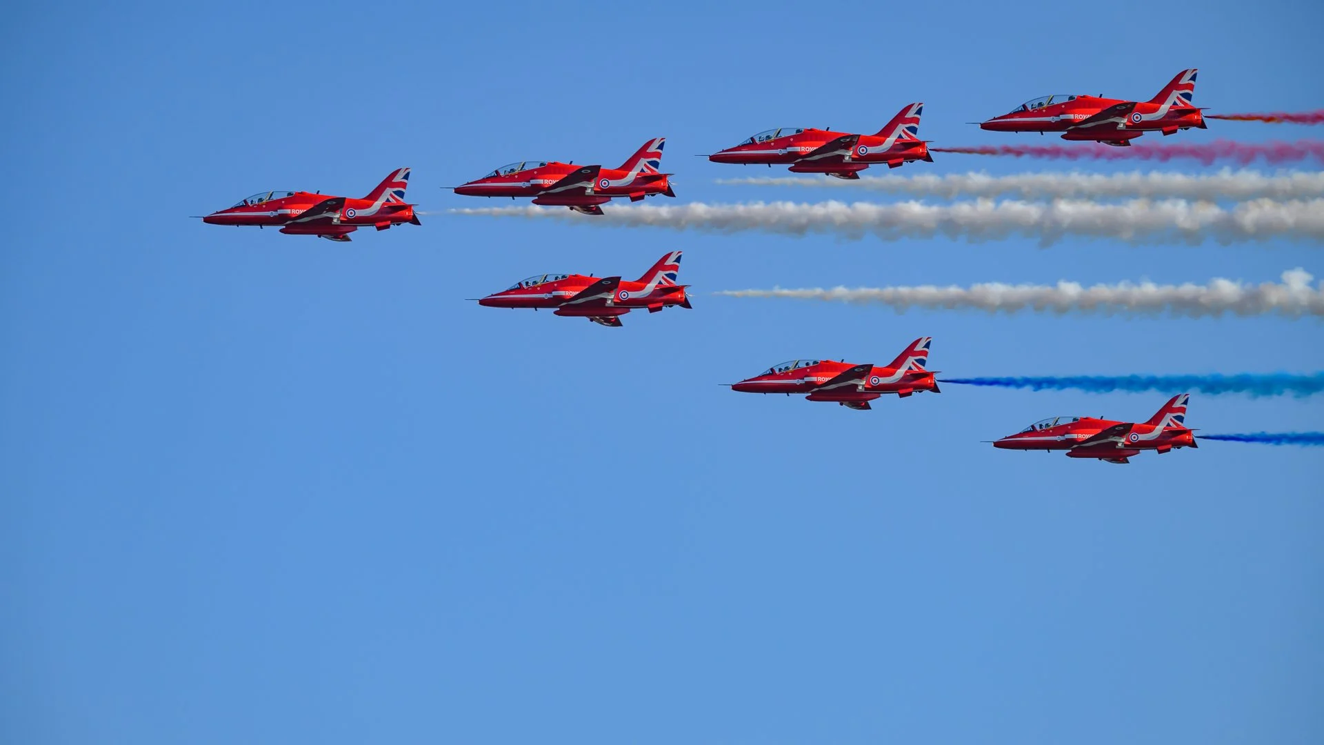 The Red Arrows 2026 display team of seven aircraft.
