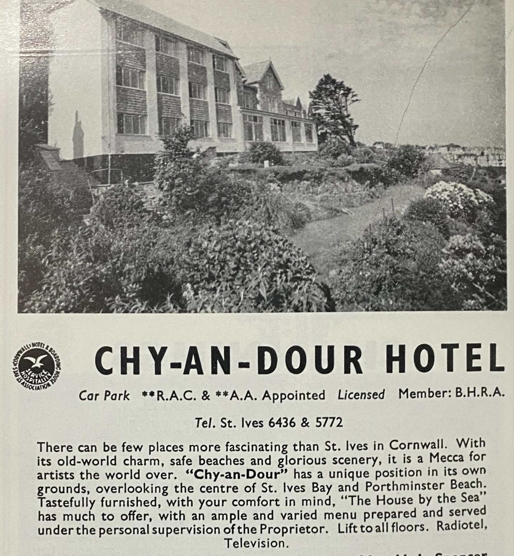Old advert in St Ives town guide 1960