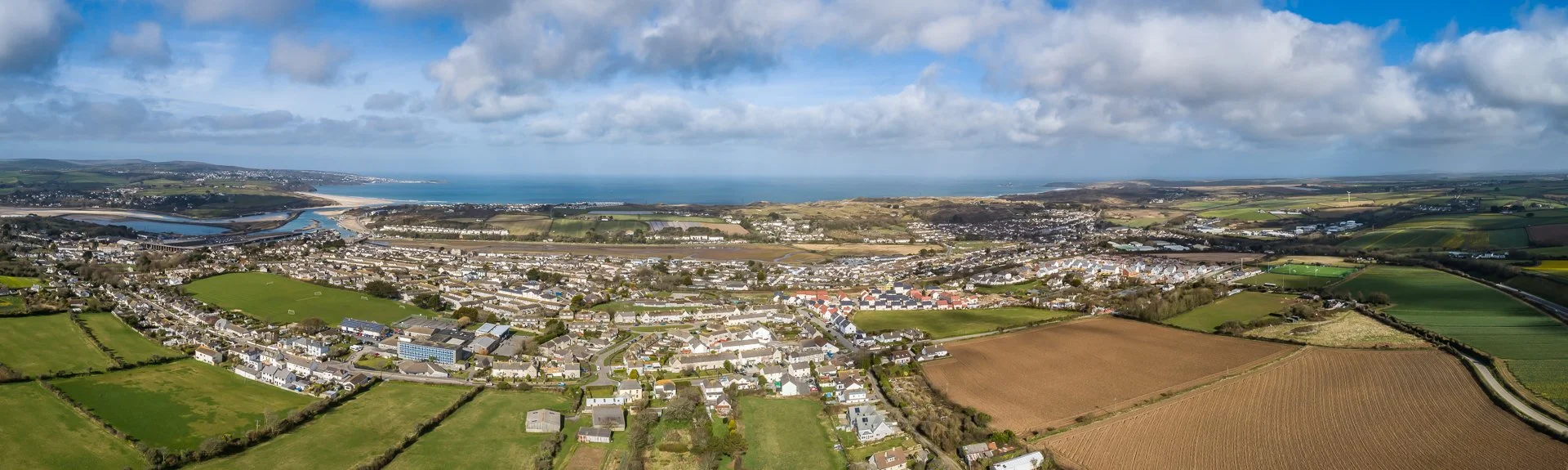Panorama Hayle with St Ives Bay in the distance