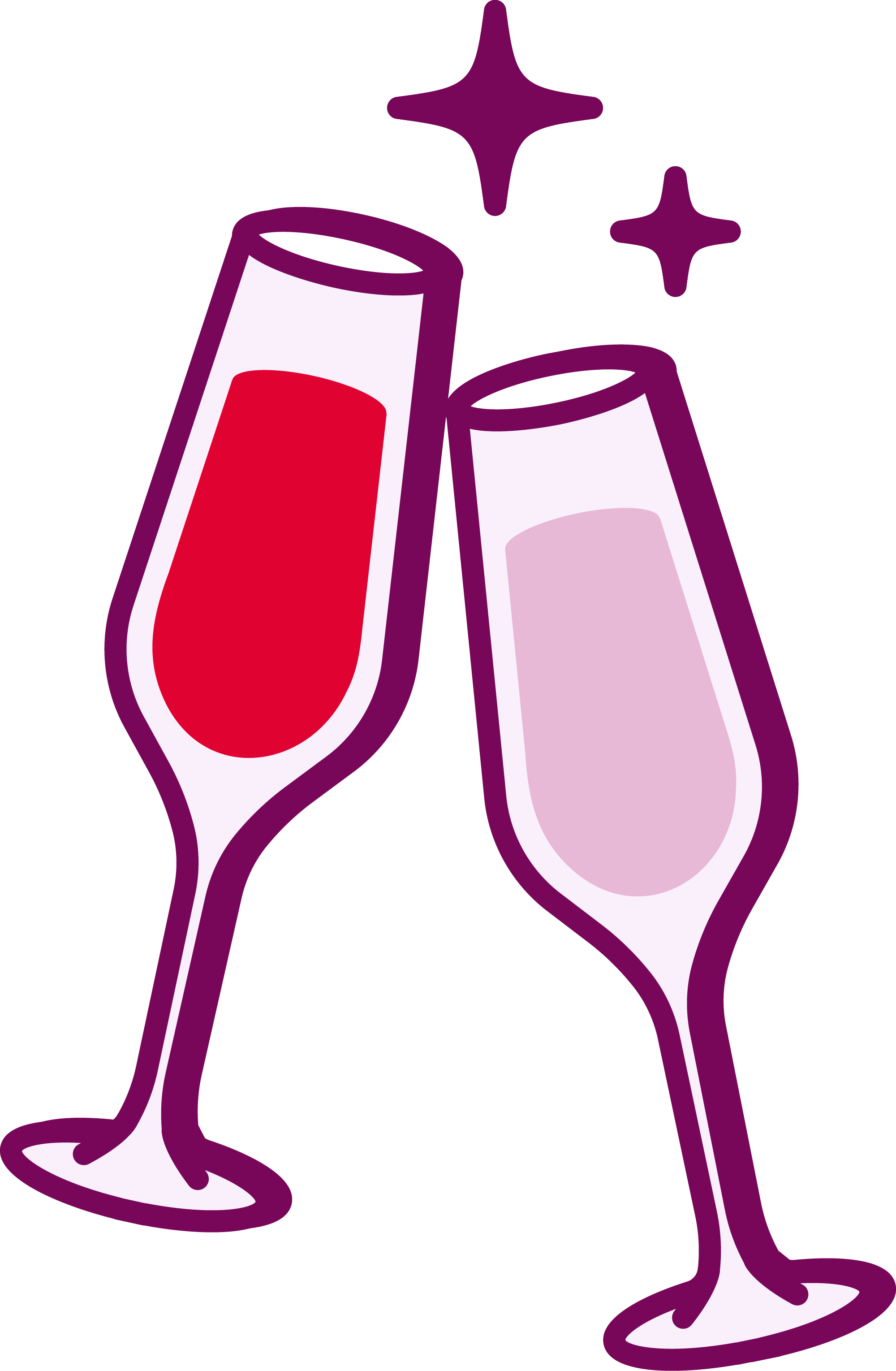 Champagne glasses clinking illustration representing the social, celebratory atmosphere of Camel City Mahjong events and group lessons in the Triad.