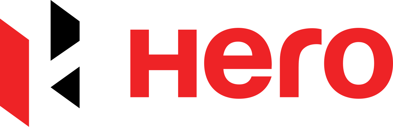 Logotipo con letra negra y la palabra 'Hero' en rojo.