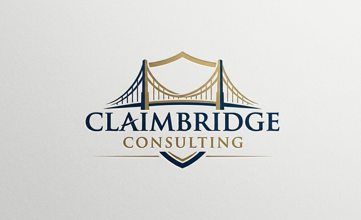 Logo for Claimbdridge Consulting featuring a stylized bridge and shield design