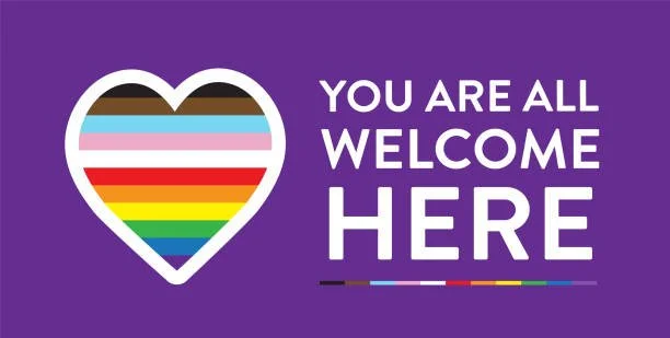 Heart with rainbow stripes and the text