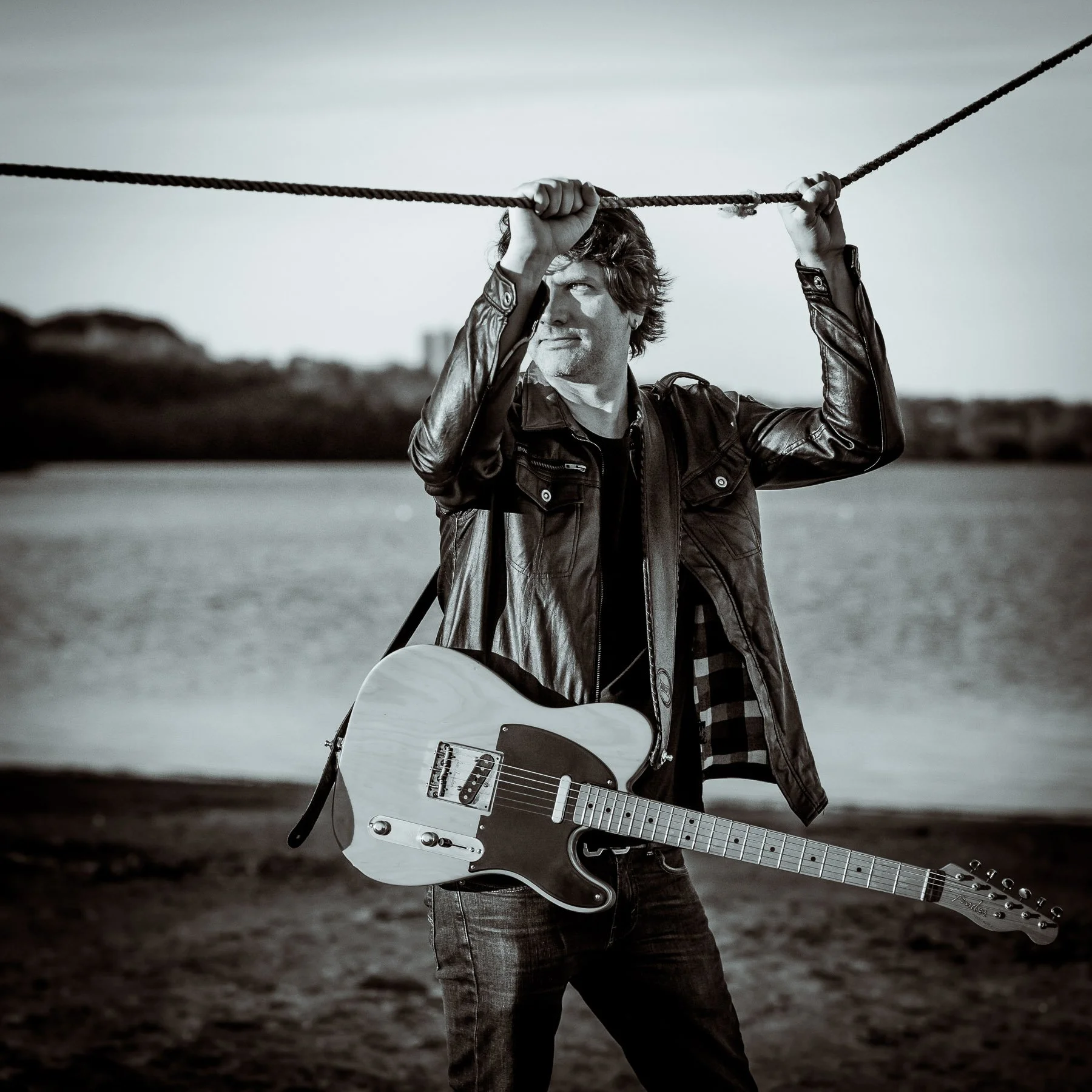 Todd Mihan Compass album artwork. At the Kingston, NY waterfront with my trusy Fender Telecaster (photo by Franco Vogt)
