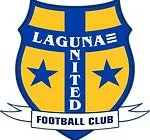 The Laguna United Football Club logo featuring a shield with blue and yellow colors, two stars, and the club's name.