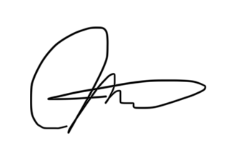 A black signature on a white background.