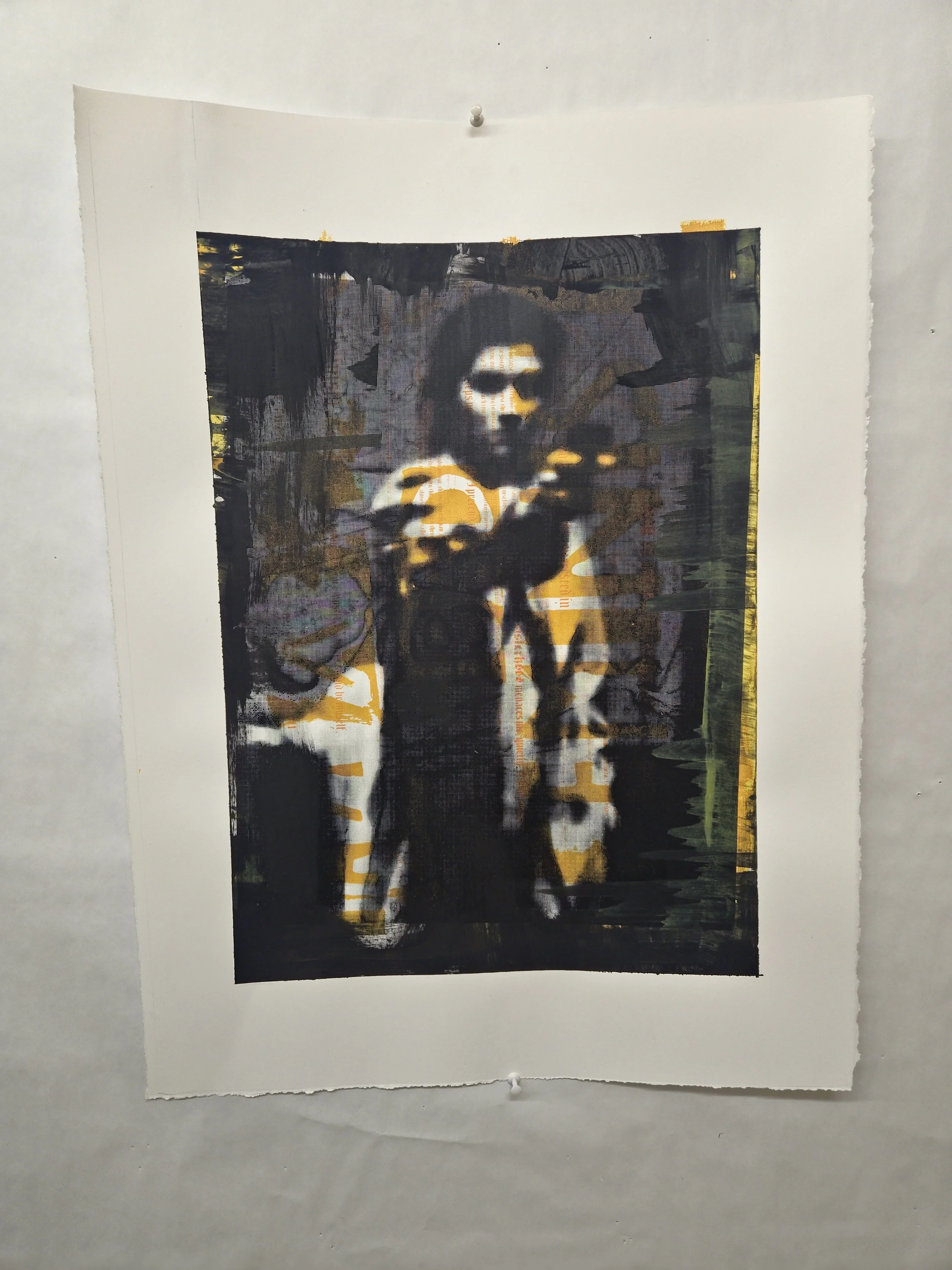 A blurred, painterly style of a person with long dark hair and sunglasses, holding a camera, with the word 'LOVE' in bright yellow text on their clothing.