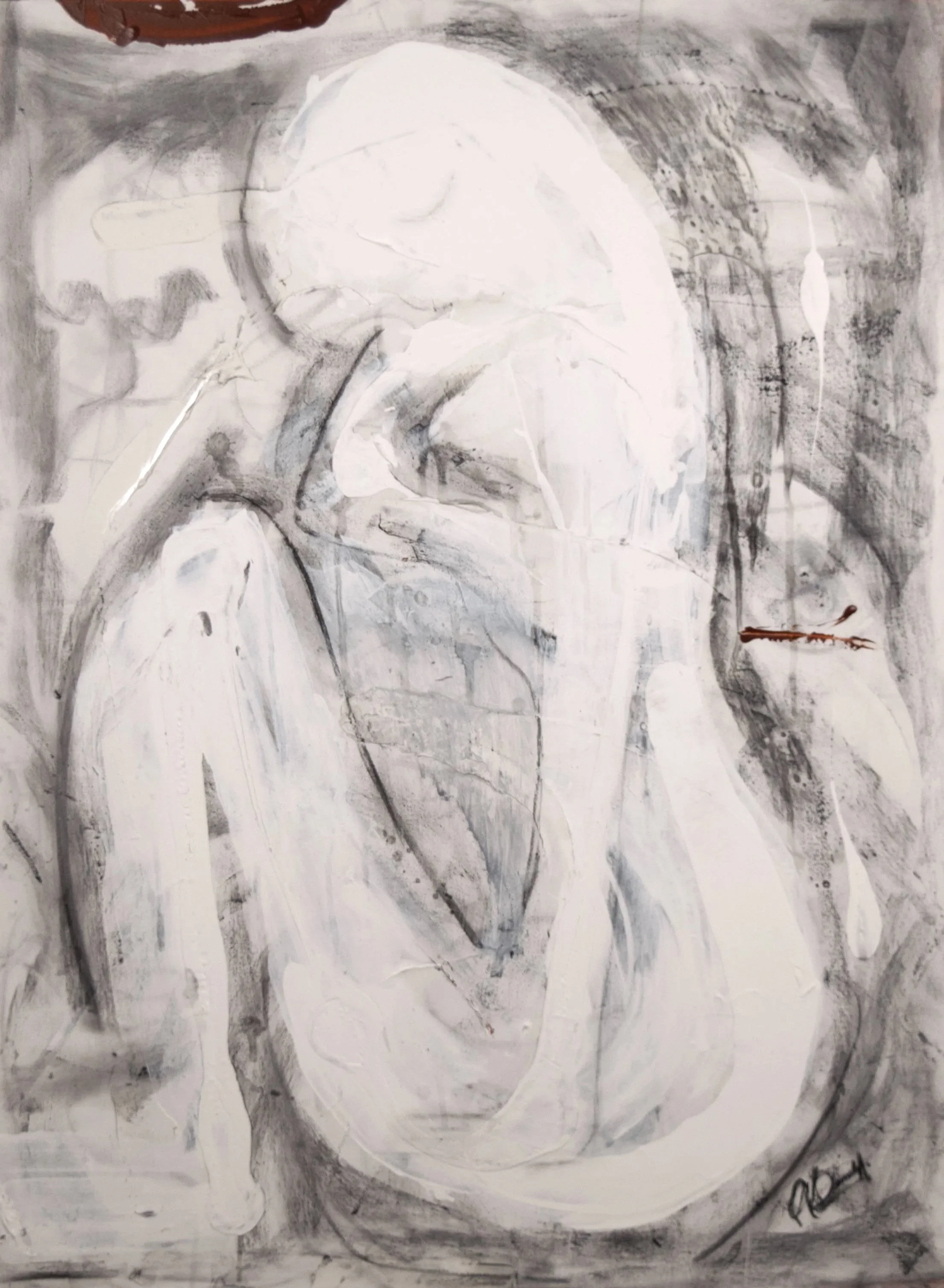 The Weight of Silence 2026 — Mixed media on canvas 30 × 36 in

