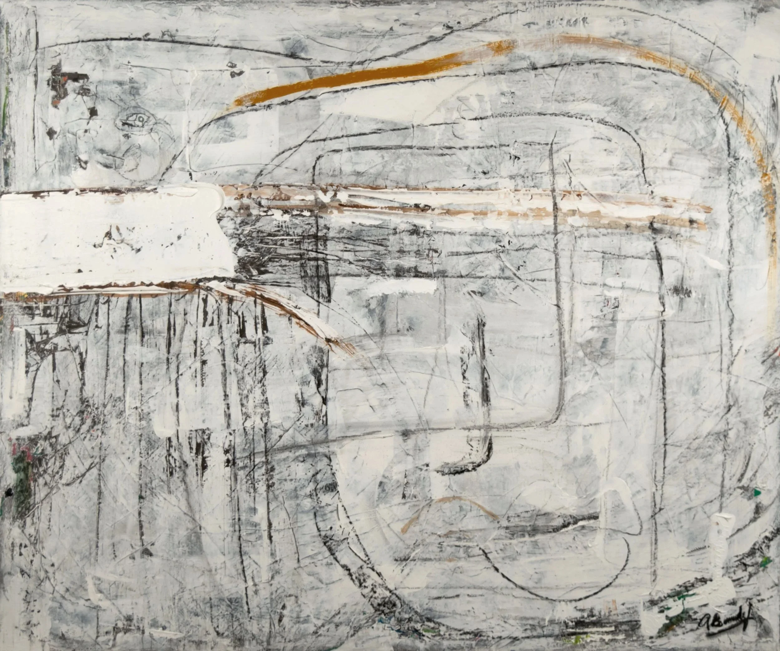 What Remains 2026 — Mixed media on canvas 36 × 30 in
