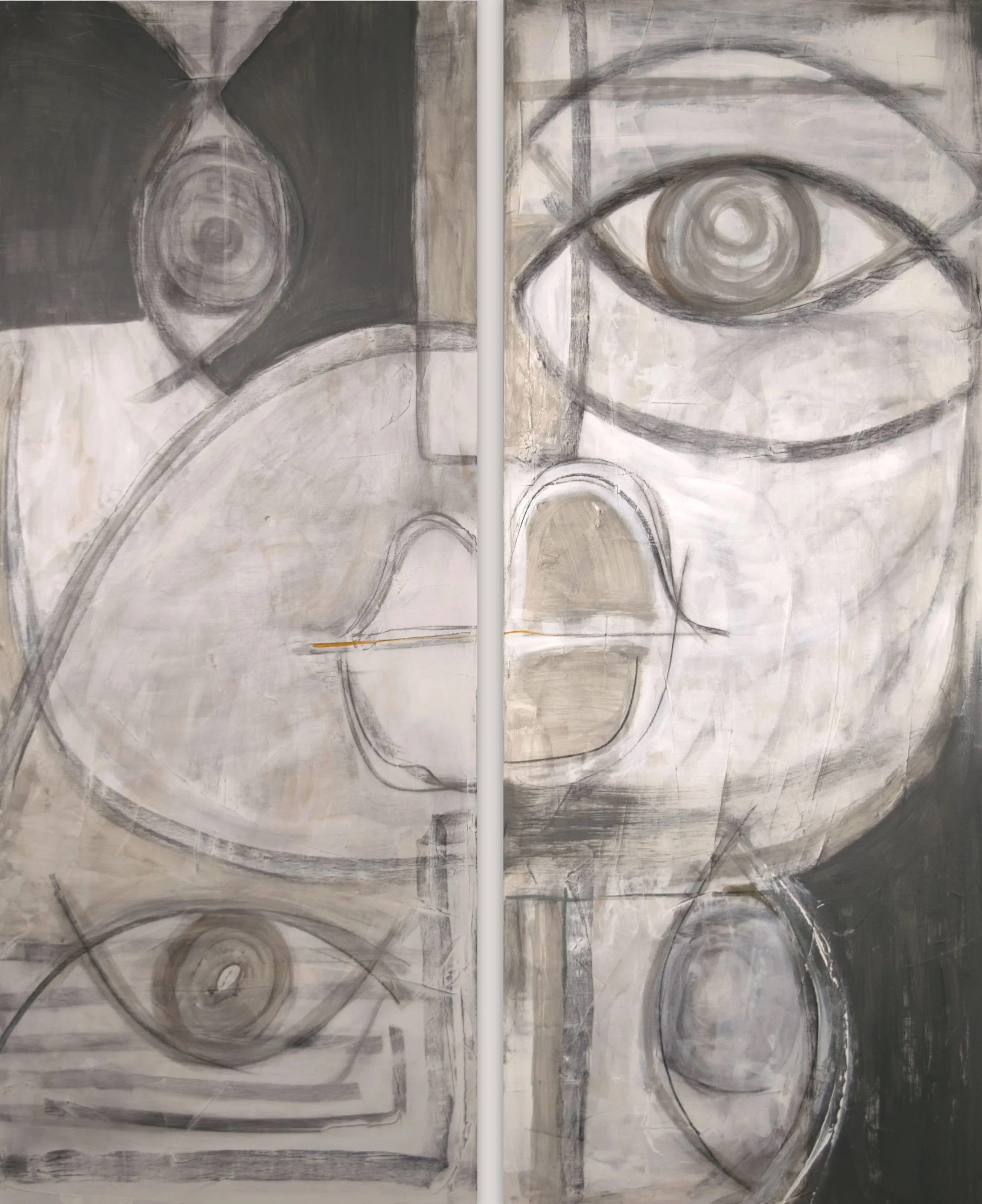 Split Perception (Diptych) 2026 — Mixed media  on canvas 48 × 60 in (diptych)
