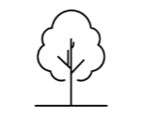 Simple black line drawing of a tree with a round canopy and a small trunk.