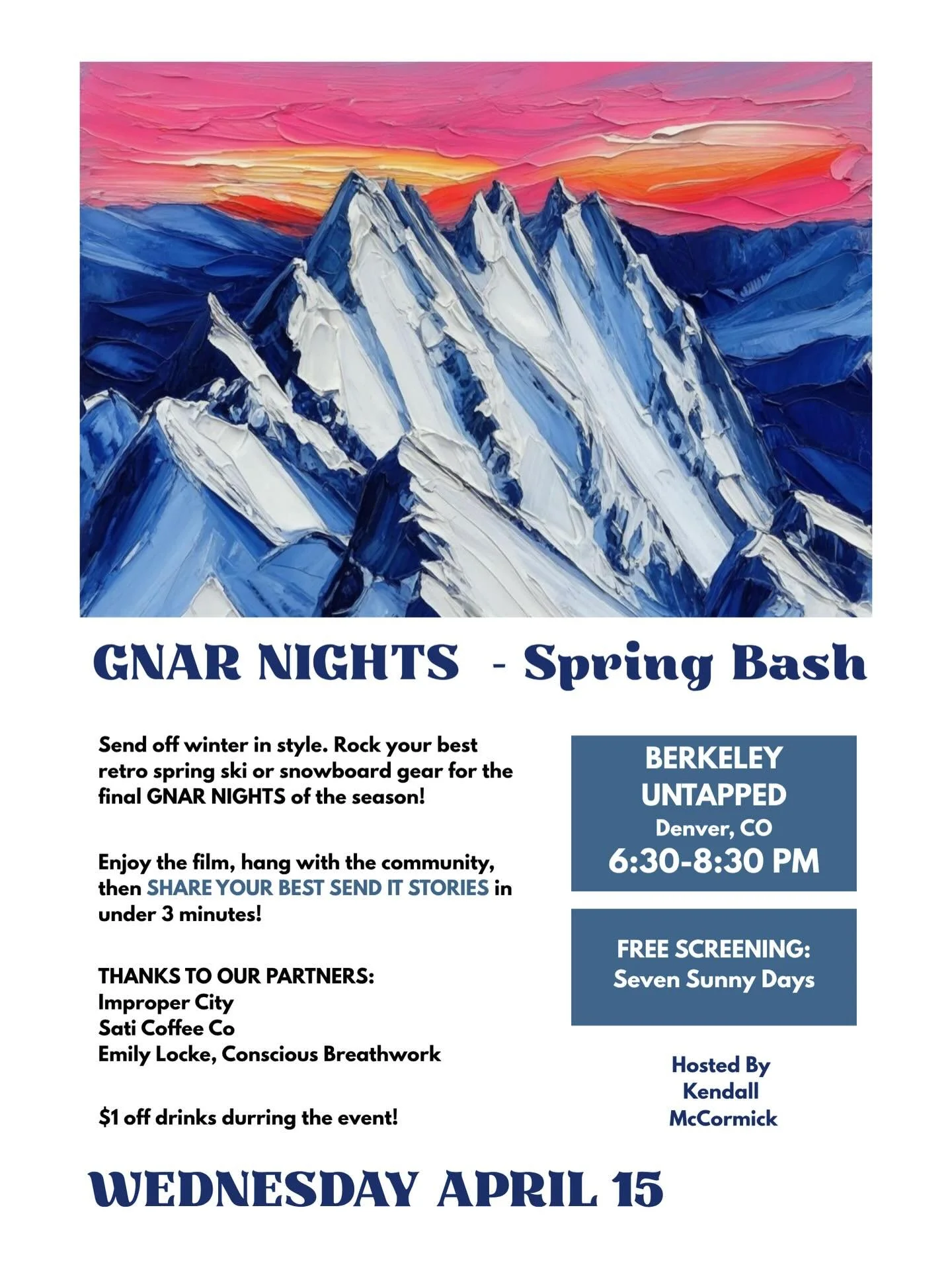 The final GNAR NIGHTS of the winter season is on Wednesday, April 15th at 6:30 PM! If you&rsquo;ve been thinking about coming and haven&rsquo;t yet, this is your chance.

If you know me or have been to GNAR NIGHTS, you know we&rsquo;re going FULL SEN
