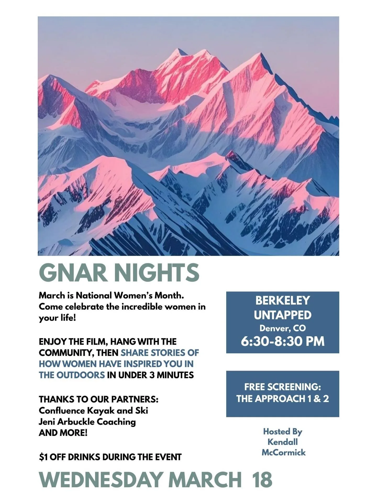 This month&rsquo;s GNAR NIGHTS is happening Wednesday, March 18th at 6:30 PM, we&rsquo;re dedicating the night to uplifting and celebrating the incredible women in our lives!

We&rsquo;ll be showing two films back-to-back: The Approach 1 and The Appr