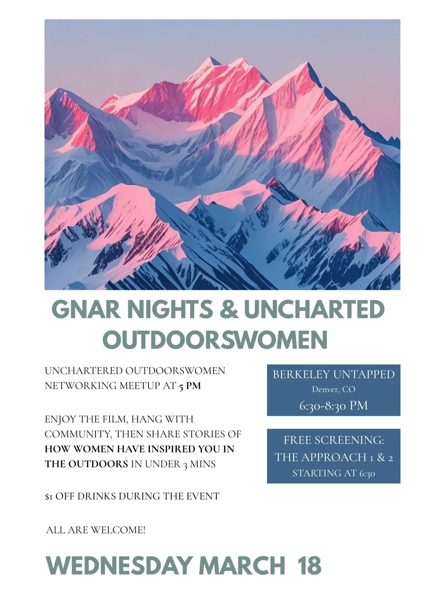 March is Women&rsquo;s History Month, so for this months GNAR NIGHTS, we have partnered with @uncharted_outdoorswomen to celebrate the incredible women in our life&rsquo;s! 

Uncharted Outdoorswomen networking group will meet at 5 and then afterwards