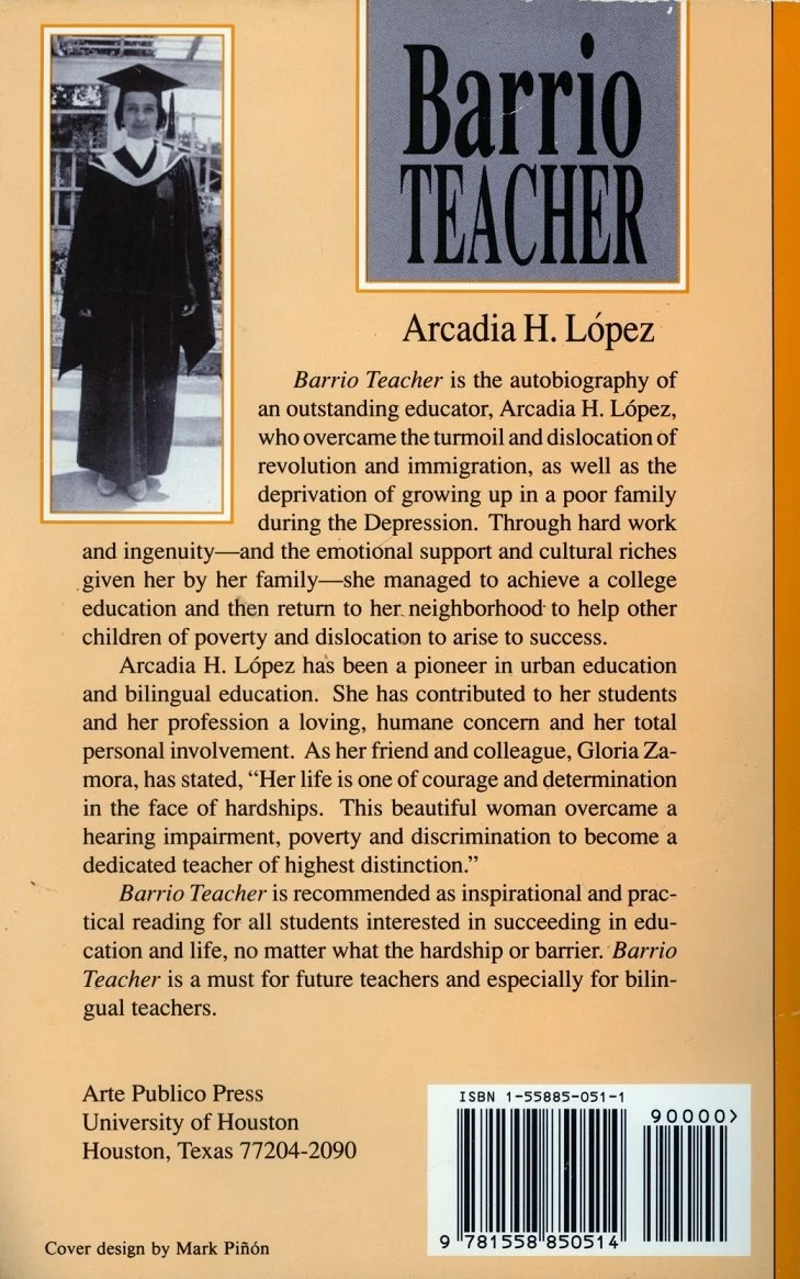 "Barrio Teacher," back cover