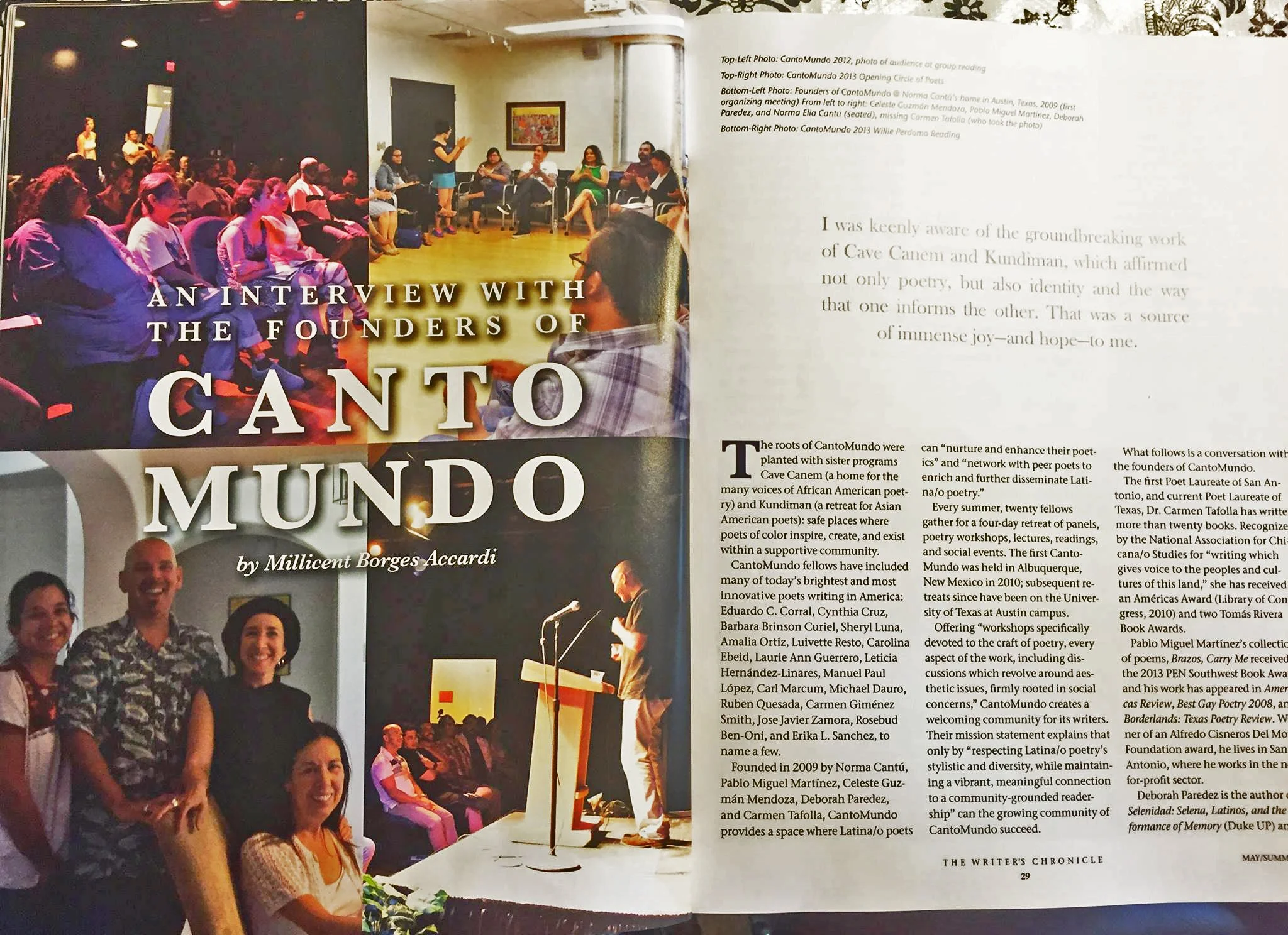 "Interview with the Founders of CantoMundo," Writer's Chronicle, May/Summer 2016