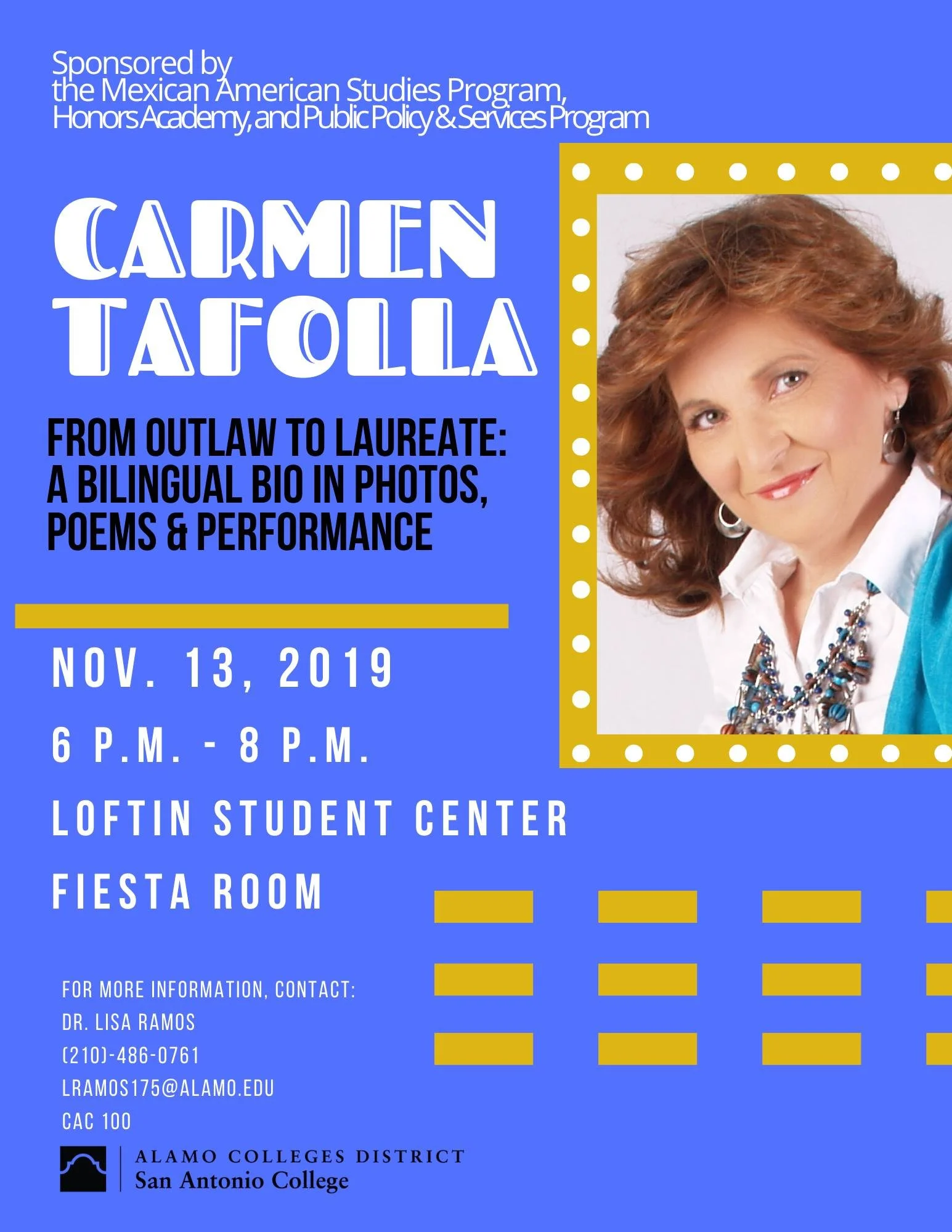 "From Outlaw to Laureate: A Bilingual Bio in Photos, Poems, and Performance," November 13, 2019