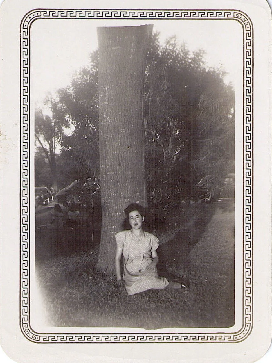 Lola, sitting under a tree, probably in Veracruz. Photo courtesy of María A. De la Cruz
