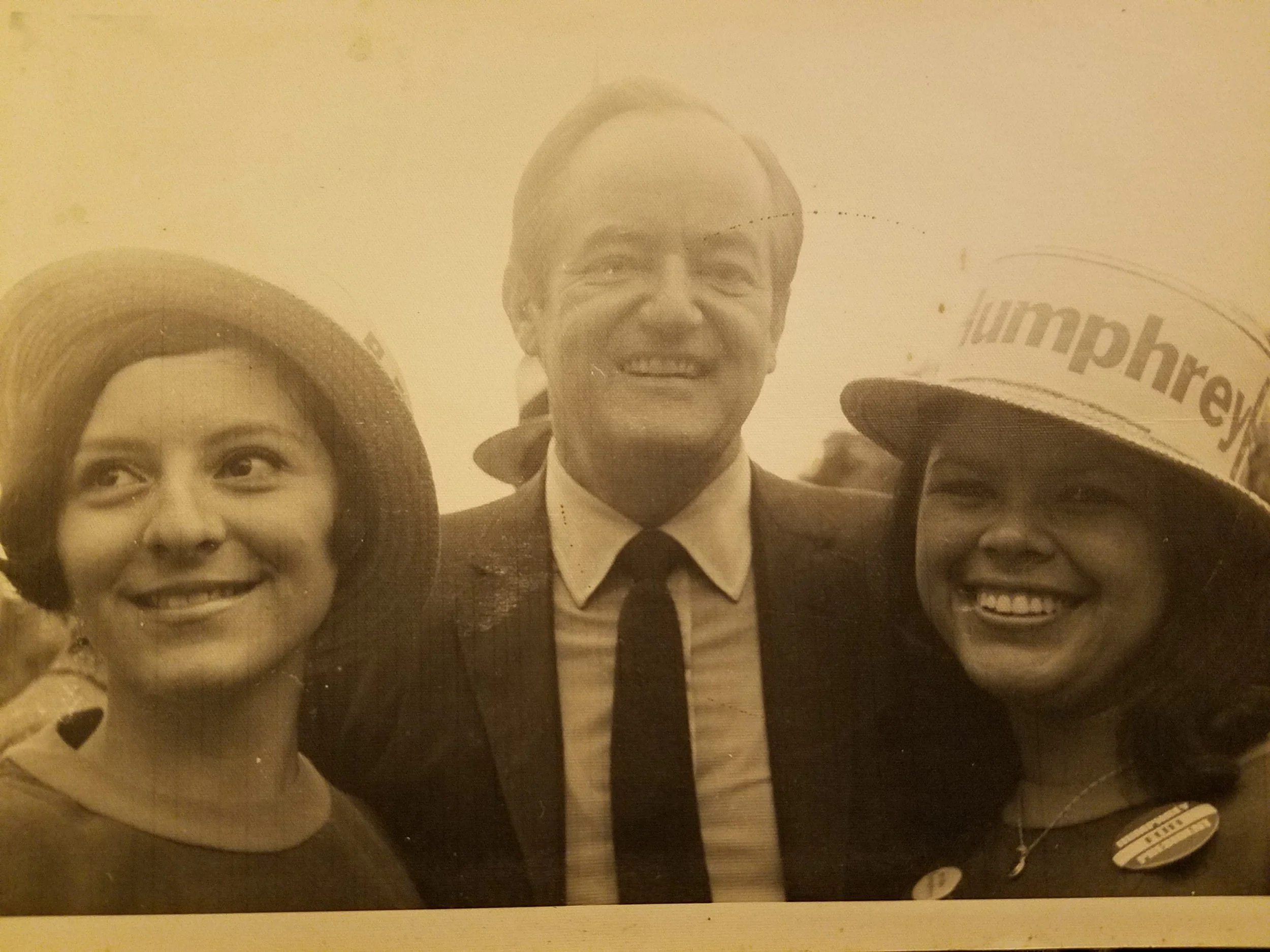Gloria with Hubert Humphrey at campaign rally, 1968. Photo courtesy of Gloria G. Rodriguez. Not to be republished without her permission.