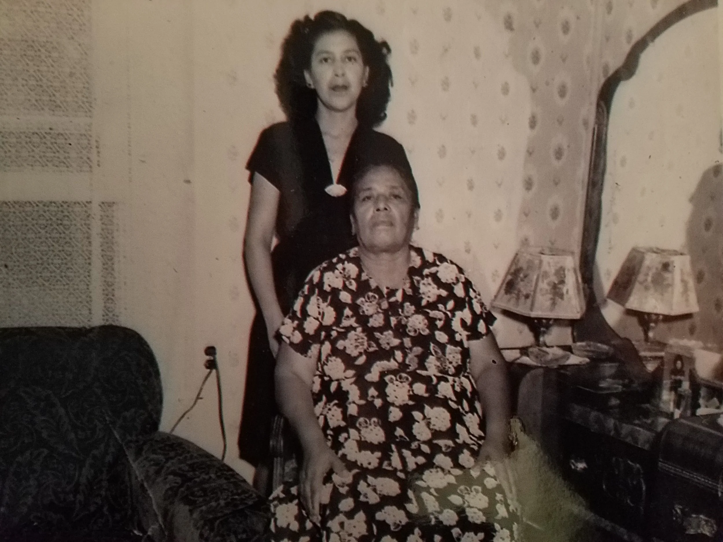 Gloria's mother, Luz Villegas Garz, and Grandmother, Rosario Cerda Villegas, at their home on Colima Street. Photo courtesy of Gloria G. Rodriguez. Not to be republished without her permission. 
