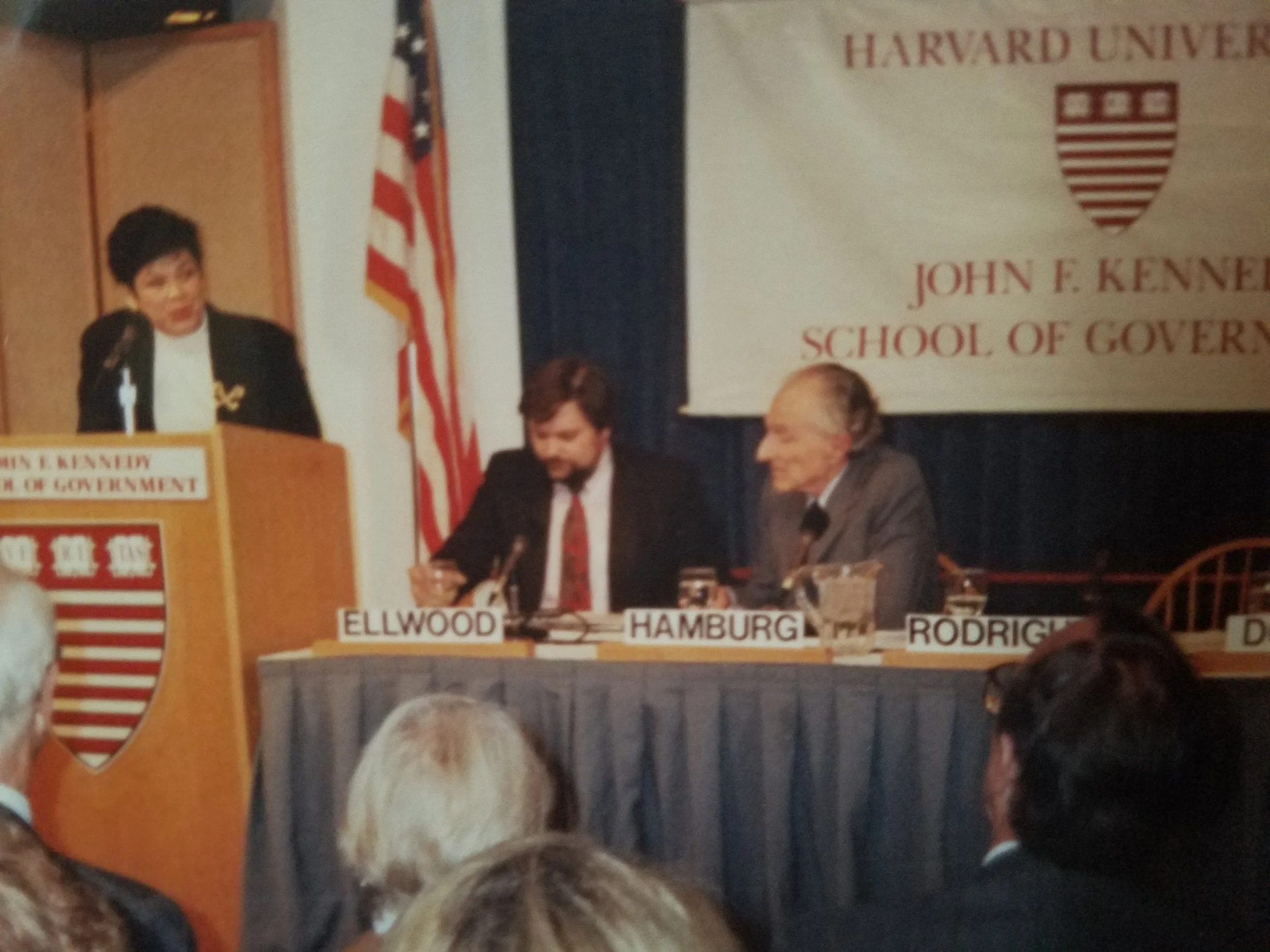 speaking at the JFK School of Govt. With President of Carnegie, Dr. Hamburg.jpg