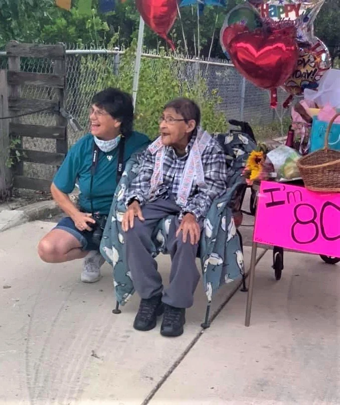 Deb and Nickie celebrating Nickie's 80th birthday in 2020.