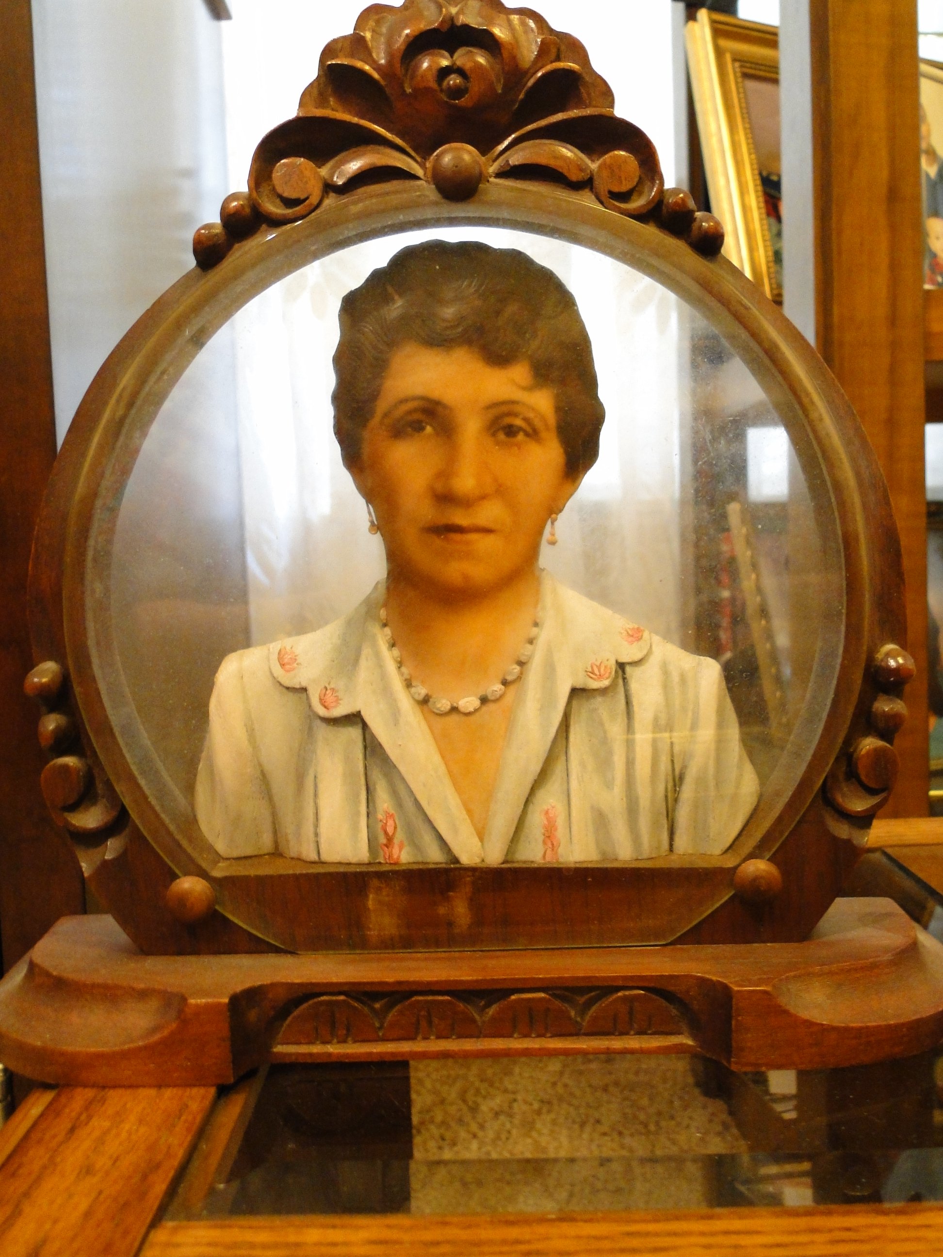 Romana Ramos, portrait in carved wooden frame at home of her granddaughter, Josephine O'Rourke. Courtesy Esperanza Peace and Justice Center
