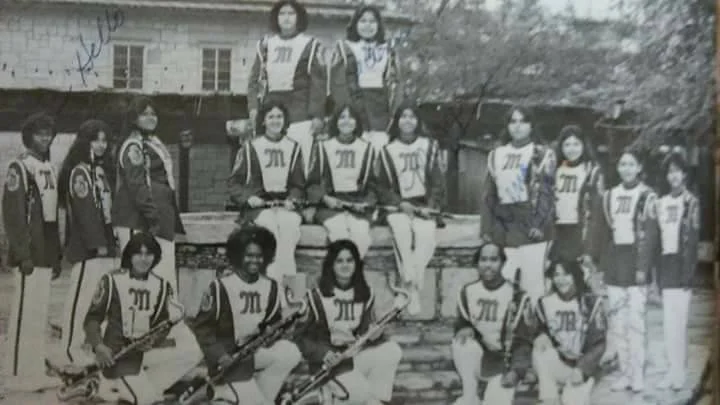 Mary Agnes in the Memorial High School Band, top row, left. She played first clarinet and was the clarinet section leader, c 1997, Courtesy of Mary Agnes Rodriguez 
