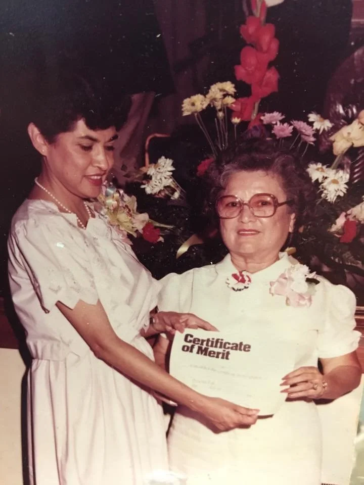 María Antonietta Berriozabal honors Olivia Sánchez Zamarripa with a Certificate of Merit, undated, Courtesy of Ramón Vasquez
