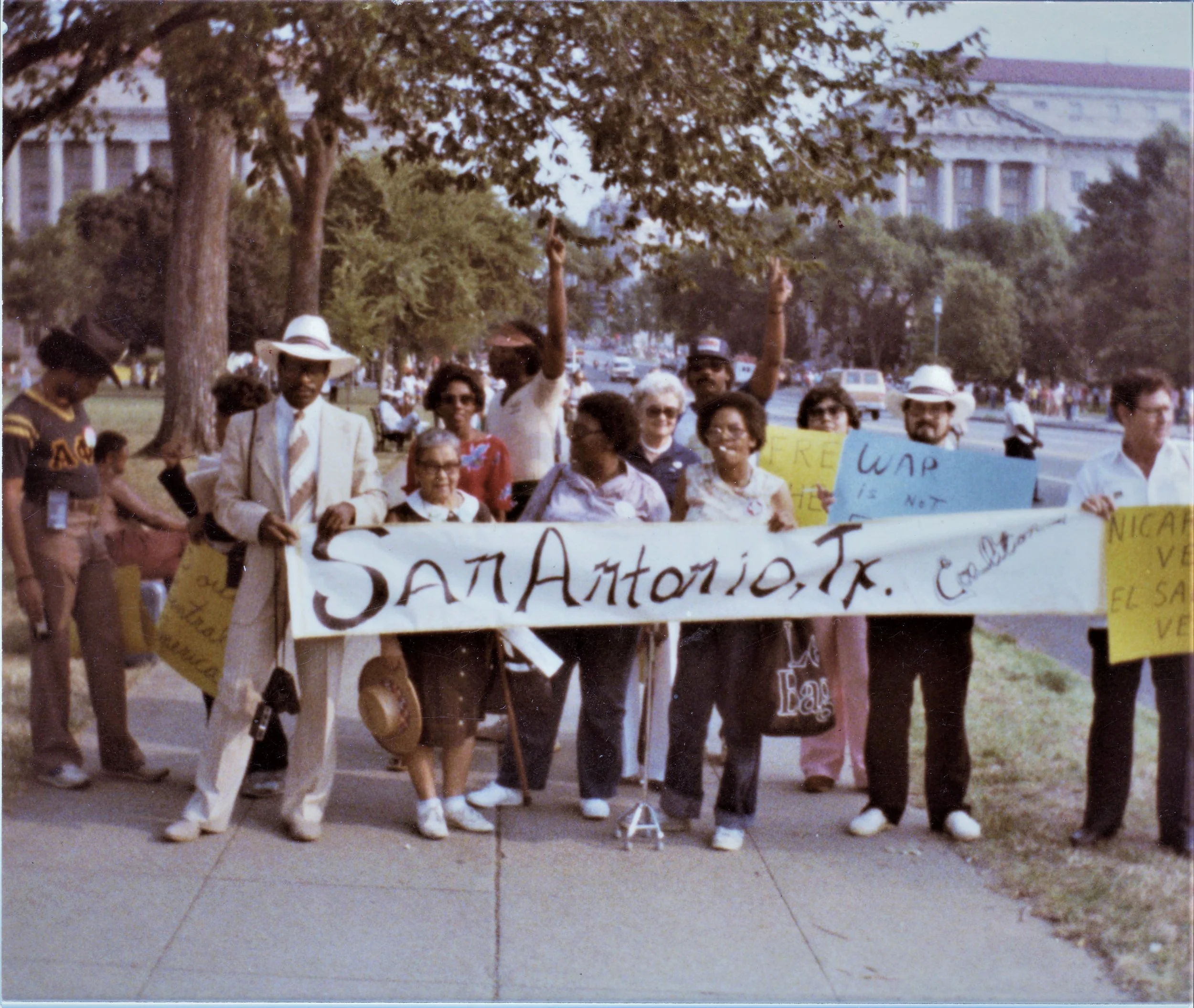Manuela Solís Sager and San Antonio attendees at the 20th Anniversary March for Jobs and Freedom, Washington, D.C., August 27th, 1983, Courtesy Esperanza Peace and Justice Center, San Antonio, Texas