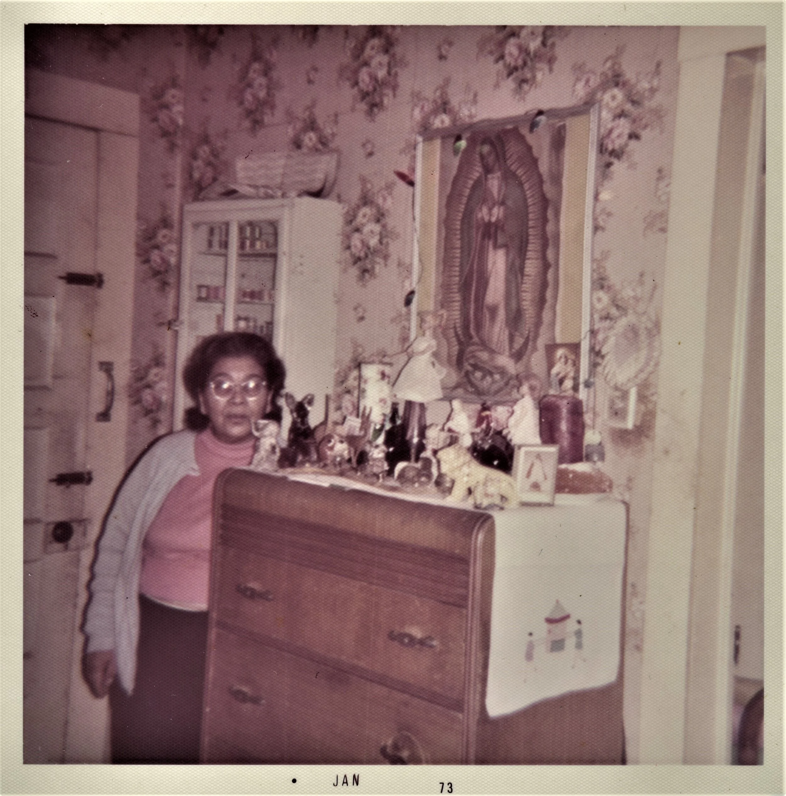 Manuela Solís Sager in her home, 1973, Courtesy Esperanza Peace and Justice Center, San Antonio, Texas