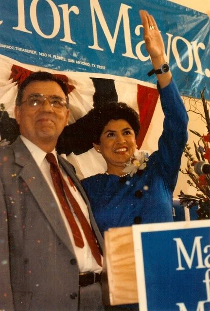 María Antonietta Berriozábal and her husband, Manuel Phillip Berriozabal, PhD., at campaign event for Mayor, 1991. Courtesy of María Antonietta Berriozábal 