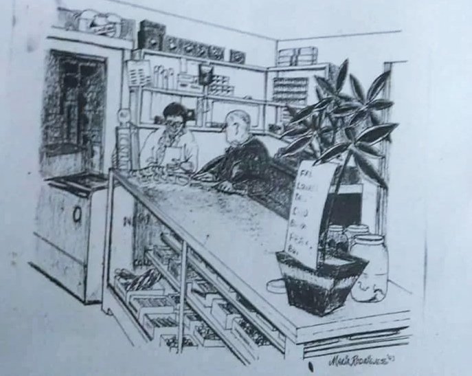 Mary Agnes' sketch of her grandfather Simon Rodríguez's grocery store, Courtesy of Mary Agnes Rodríguez 