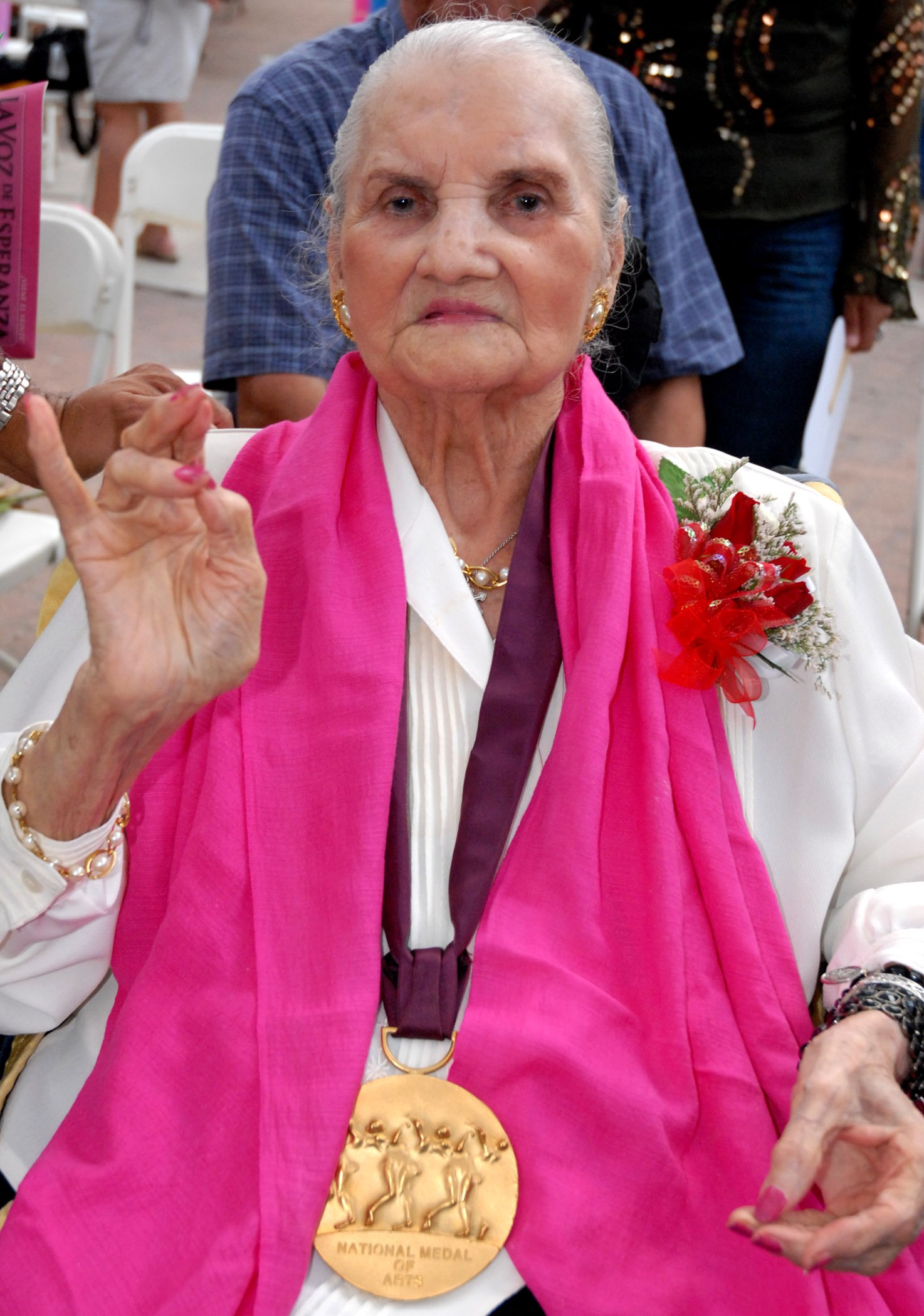 Lydia at her homenaje, 2006. Lydia is wearing her National Medal of Arts medallion.